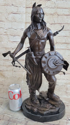Native American Indian Warrior w/ Tomahawk - Bronze Metal Statue Sculpture Art