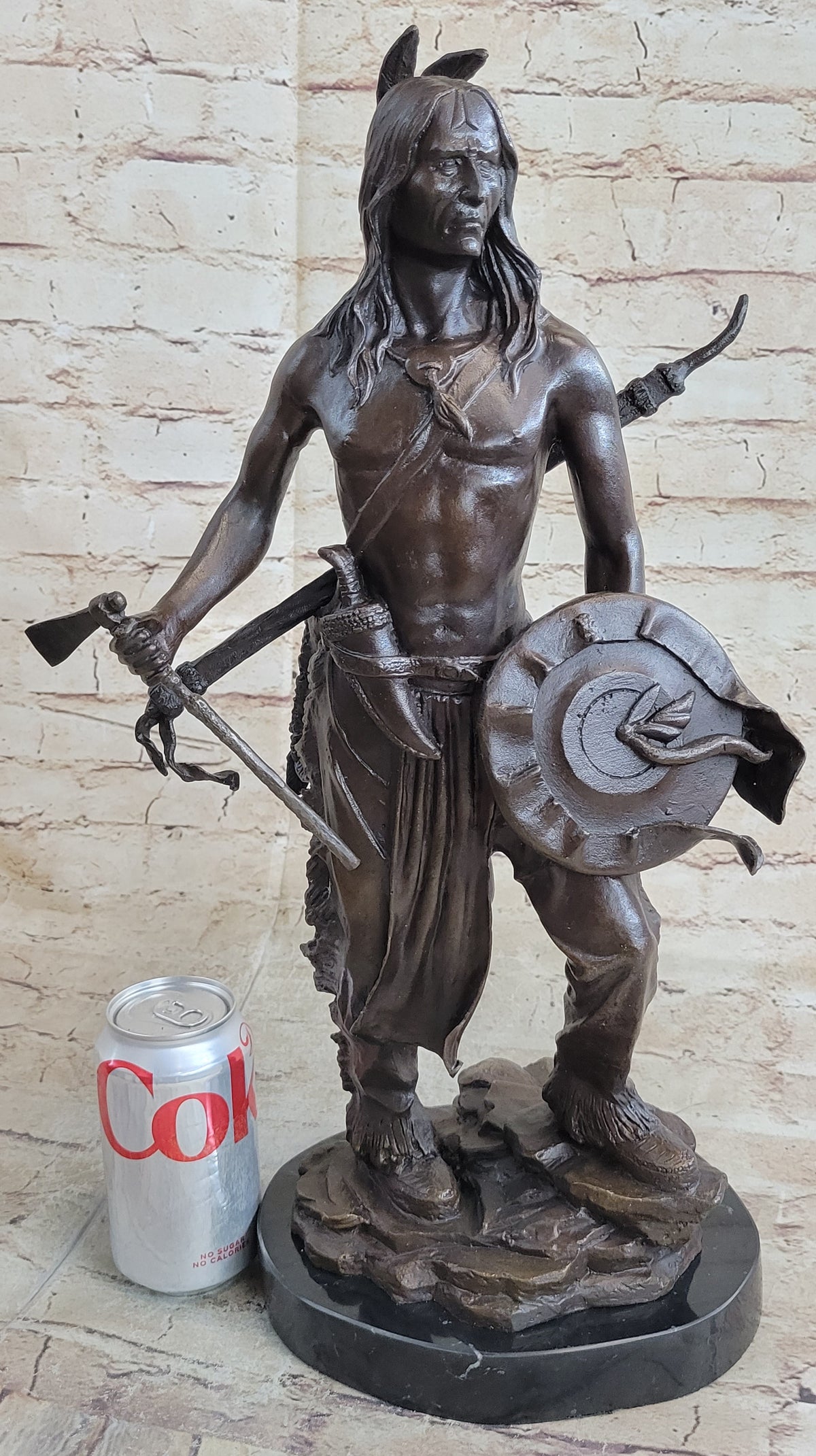 Native American Indian Warrior w/ Tomahawk - Bronze Metal Statue Sculpture Art