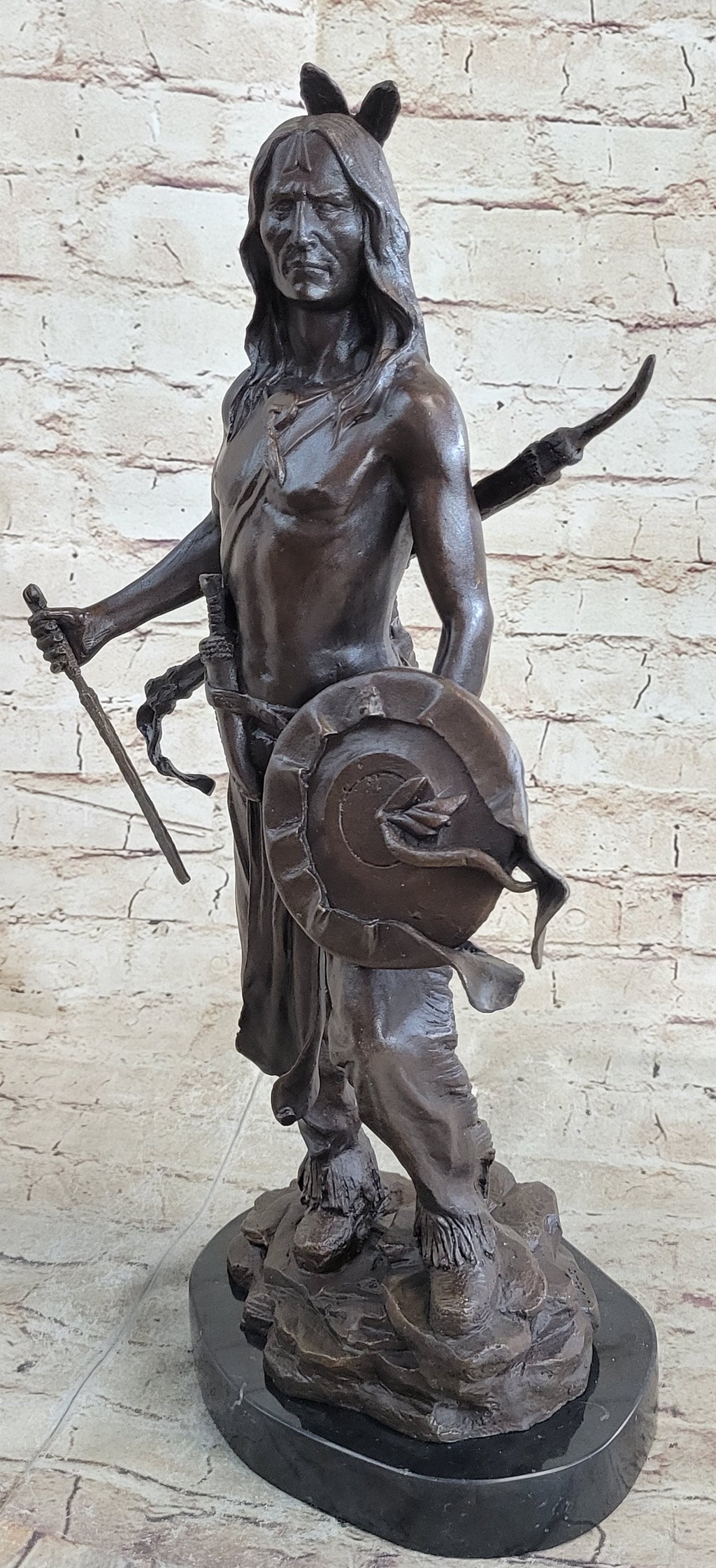 Native American Indian Warrior w/ Tomahawk - Bronze Metal Statue Sculpture Art