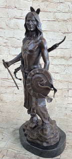 Native American Indian Warrior w/ Tomahawk - Bronze Metal Statue Sculpture Art