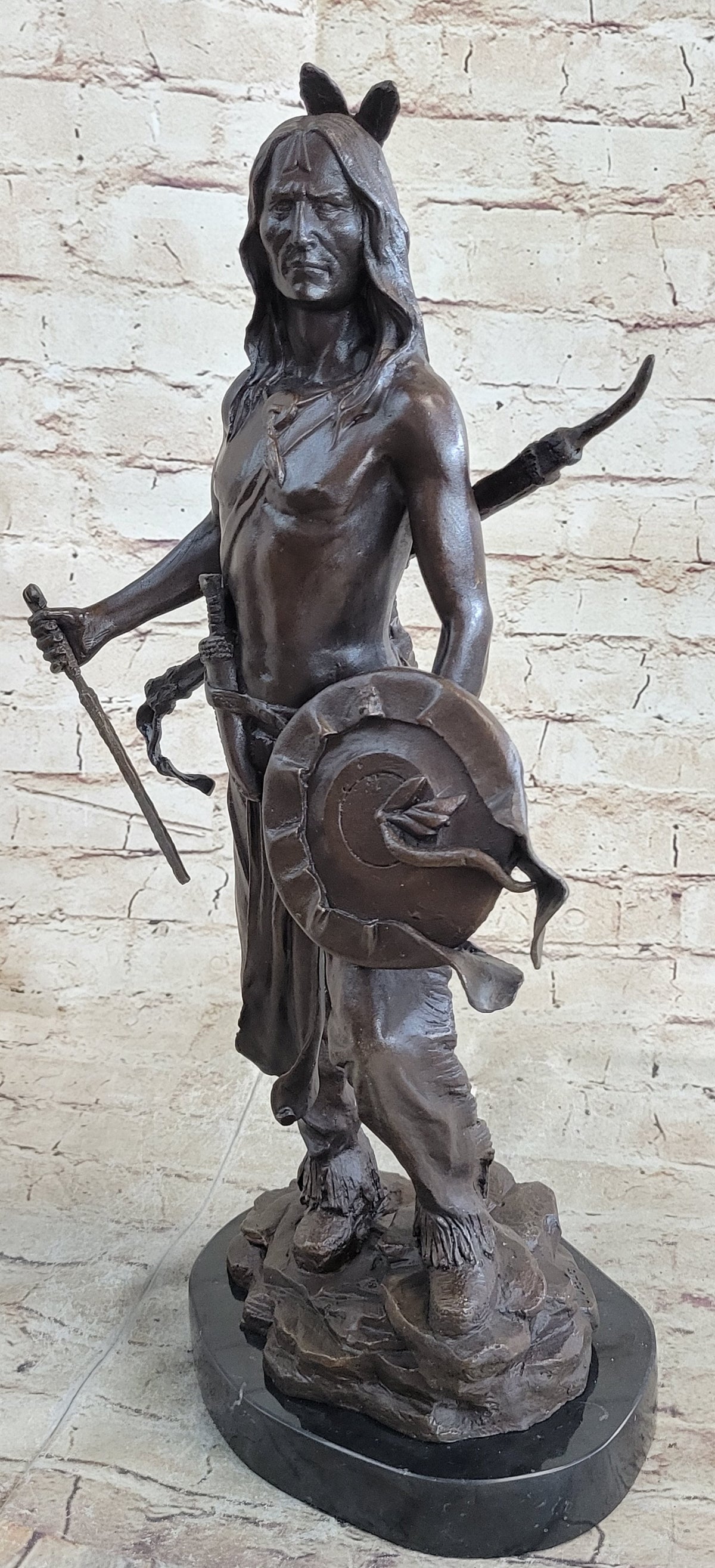 Native American Indian Warrior w/ Tomahawk - Bronze Metal Statue Sculpture Art