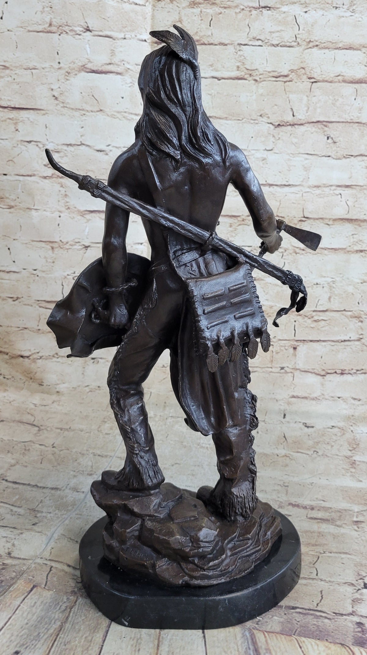 Native American Indian Warrior w/ Tomahawk - Bronze Metal Statue Sculpture Art