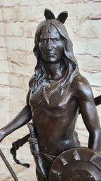 Native American Indian Warrior w/ Tomahawk - Bronze Metal Statue Sculpture Art