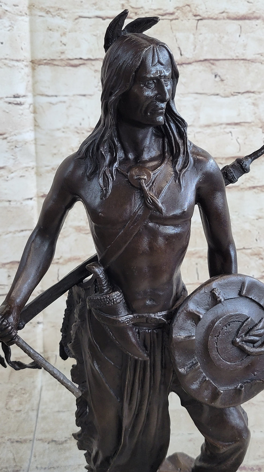 Native American Indian Warrior w/ Tomahawk - Bronze Metal Statue Sculpture Art