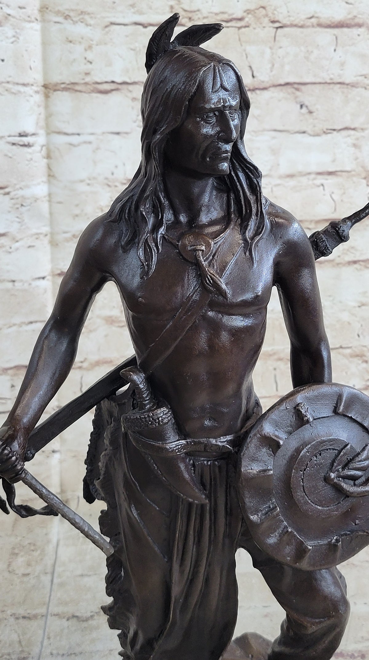 Native American Indian Warrior w/ Tomahawk - Bronze Metal Statue Sculpture Art