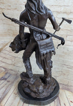 Native American Indian Warrior w/ Tomahawk - Bronze Metal Statue Sculpture Art