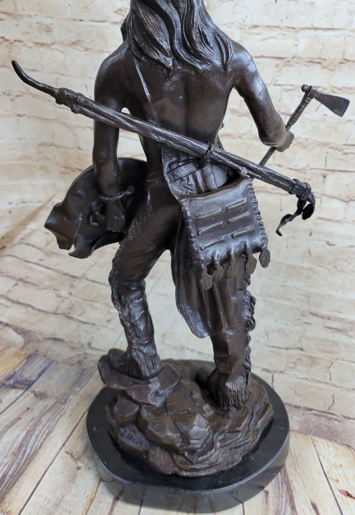 Native American Indian Warrior w/ Tomahawk - Bronze Metal Statue Sculpture Art