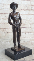 Erotic Gay Cowboy Exposed Bronze Statue Sculpture Figure Figurine Marble Base 12" x 4"