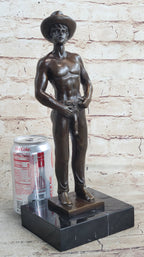 Erotic Gay Cowboy Exposed Bronze Statue Sculpture Figure Figurine Marble Base 12" x 4"