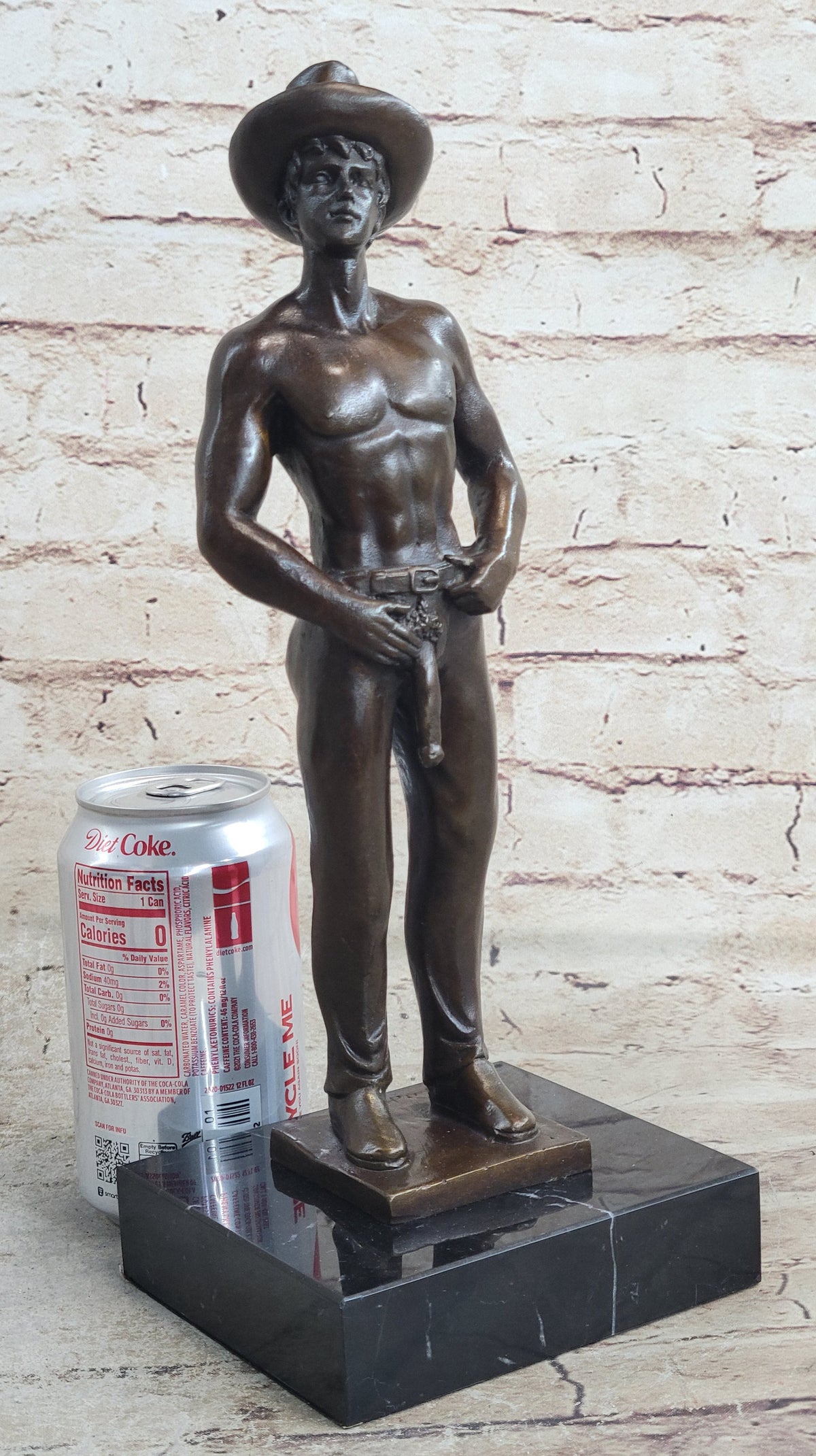 Erotic Gay Cowboy Exposed Bronze Statue Sculpture Figure Figurine Marble Base 12" x 4"