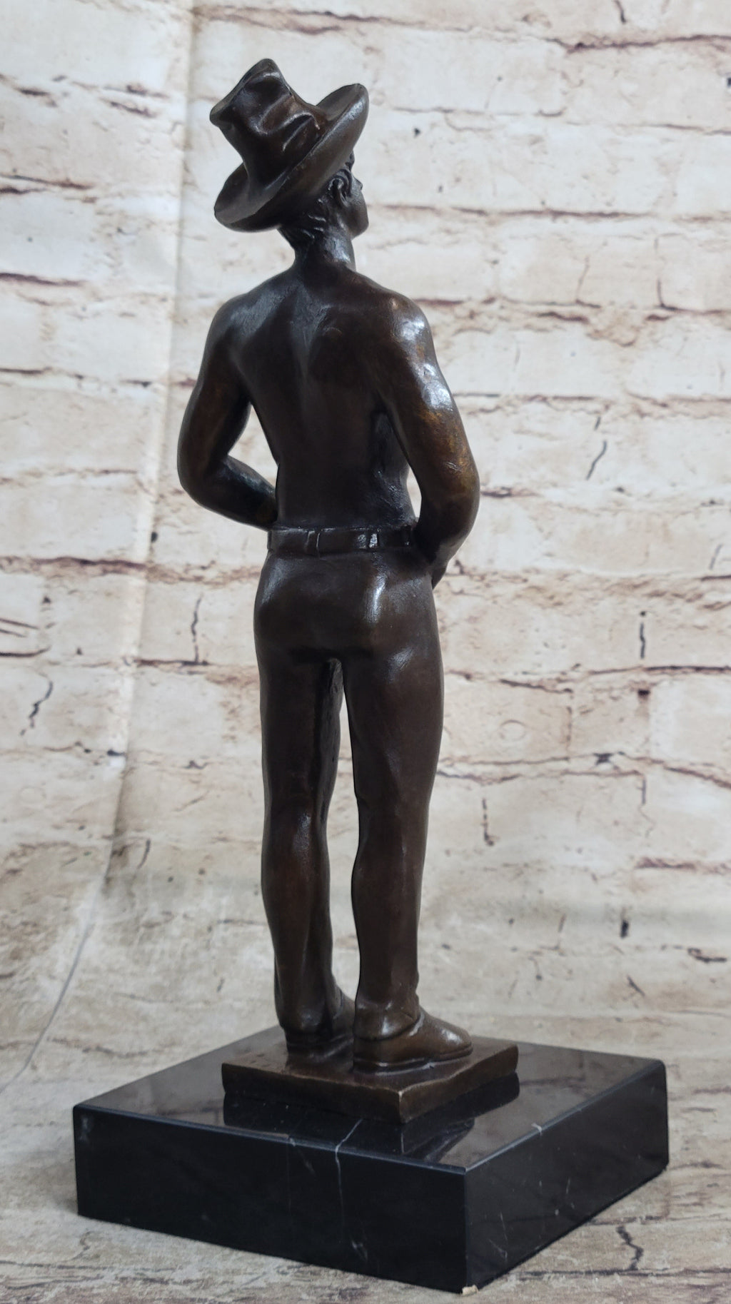 Erotic Gay Cowboy Exposed Bronze Statue Sculpture Figure Figurine Marble Base 12" x 4"