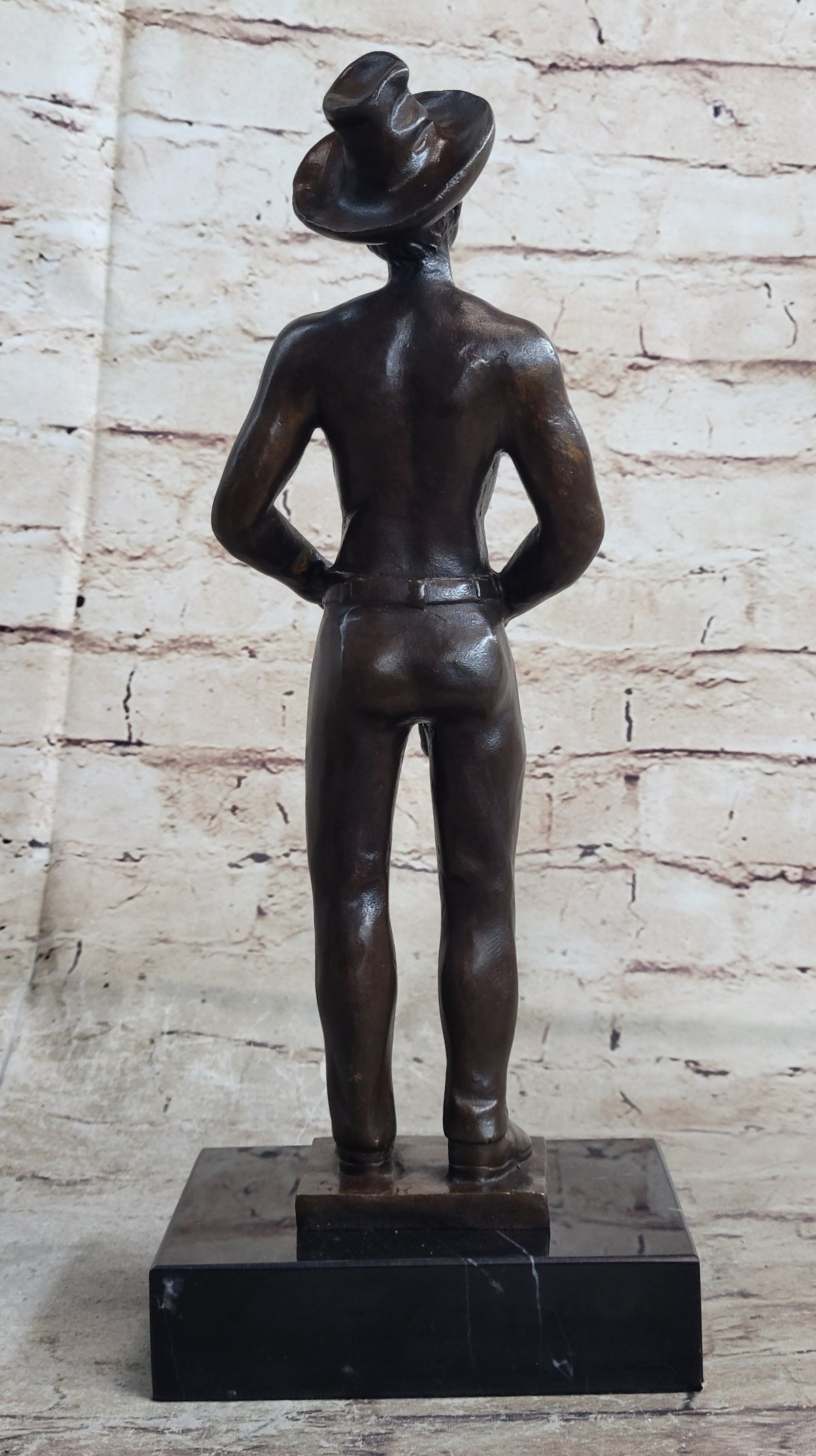 Erotic Gay Cowboy Exposed Bronze Statue Sculpture Figure Figurine Marble Base 12" x 4"