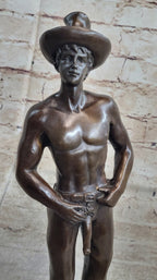Erotic Gay Cowboy Exposed Bronze Statue Sculpture Figure Figurine Marble Base 12" x 4"
