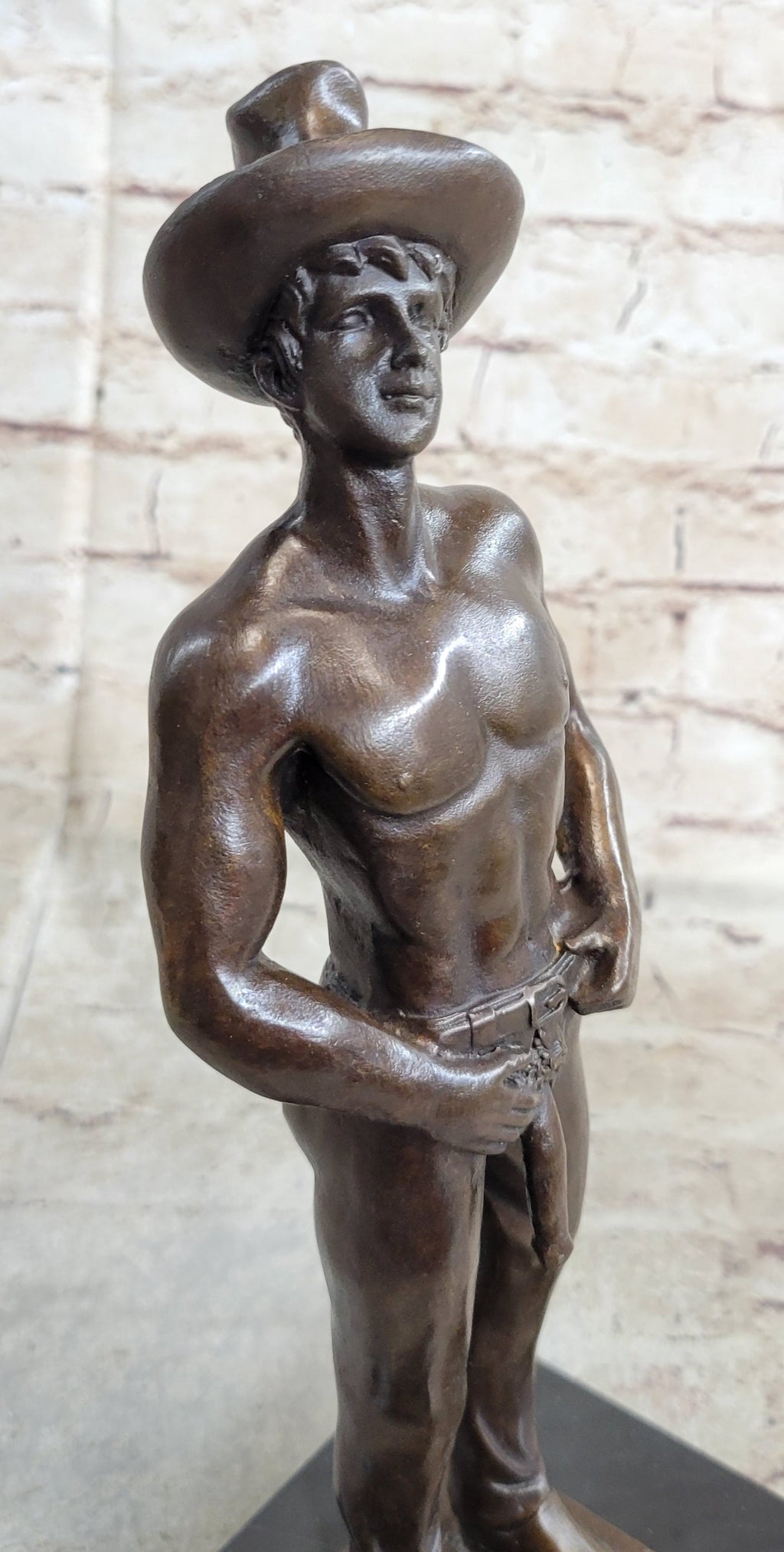 Erotic Gay Cowboy Exposed Bronze Statue Sculpture Figure Figurine Marble Base 12" x 4"