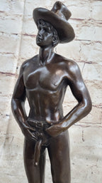 Erotic Gay Cowboy Exposed Bronze Statue Sculpture Figure Figurine Marble Base 12" x 4"