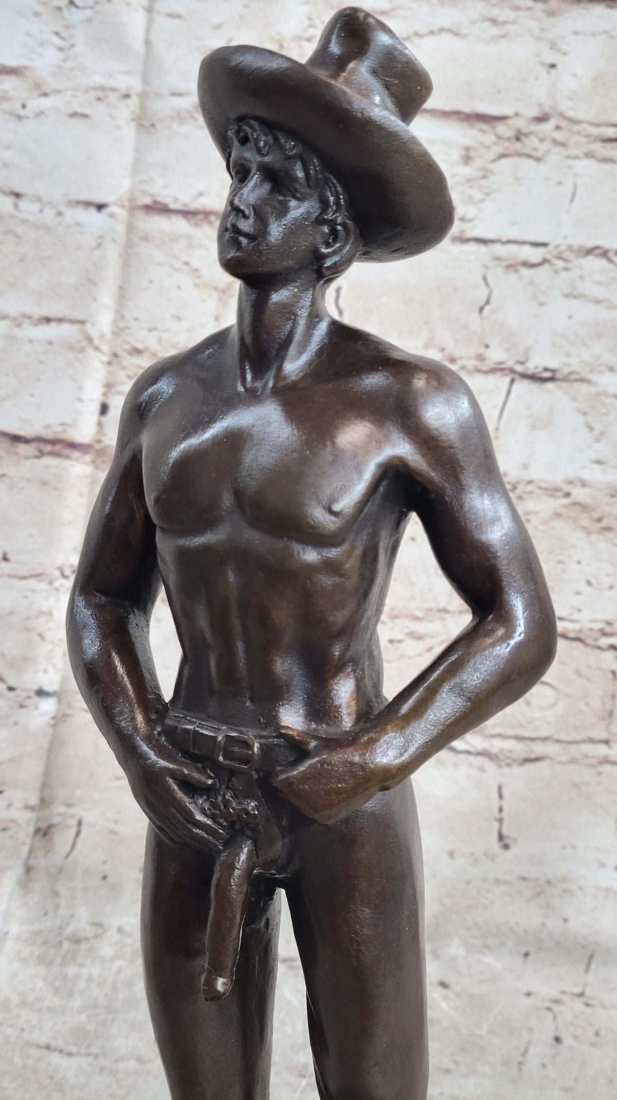 Erotic Gay Cowboy Exposed Bronze Statue Sculpture Figure Figurine Marble Base 12" x 4"
