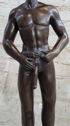 Erotic Gay Cowboy Exposed Bronze Statue Sculpture Figure Figurine Marble Base 12" x 4"
