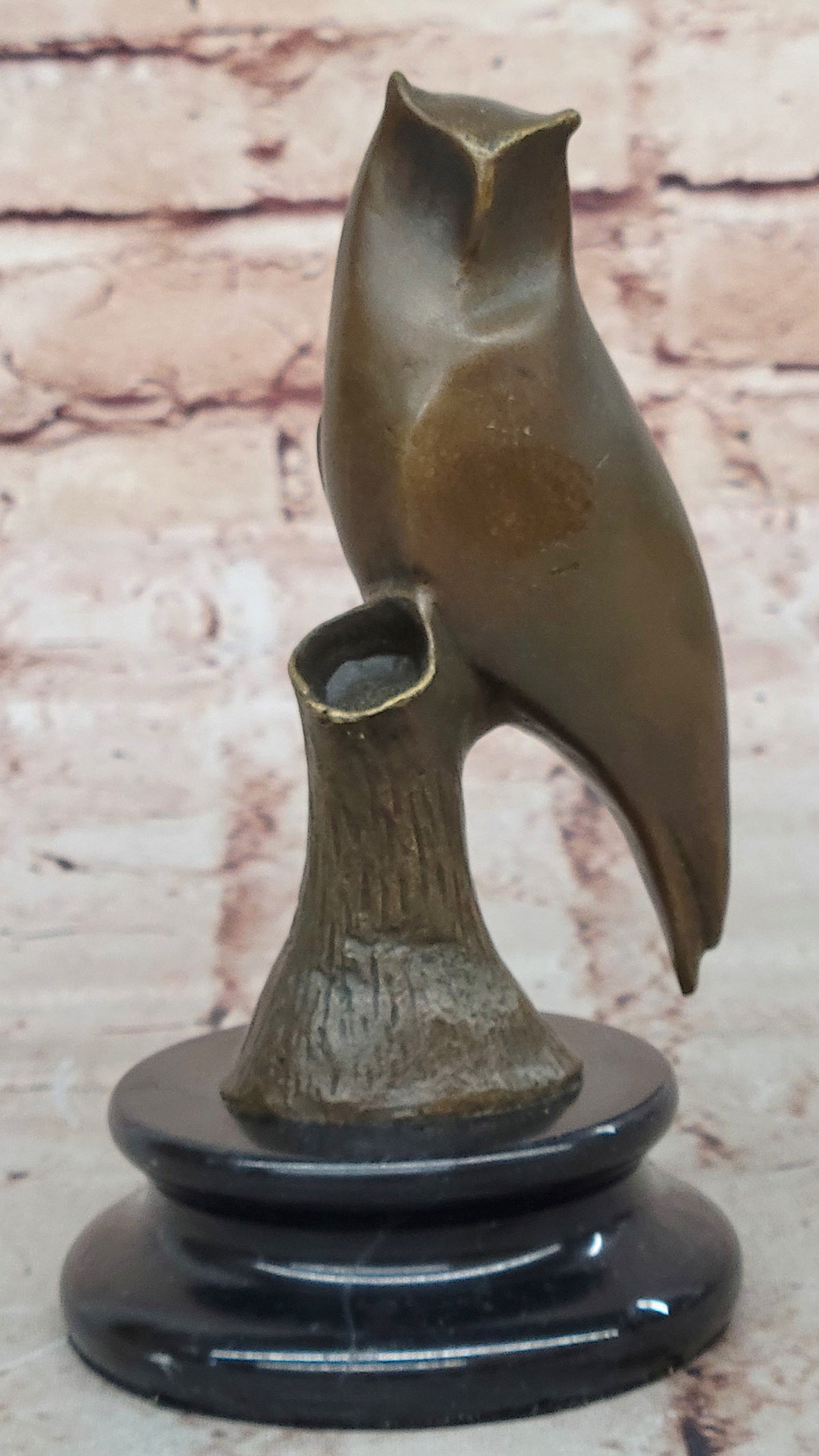 Modern Abstract Bronze Owl Sculpture on Marble Base by Milo