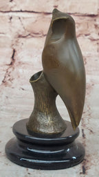 Modern Abstract Bronze Owl Sculpture on Marble Base by Milo