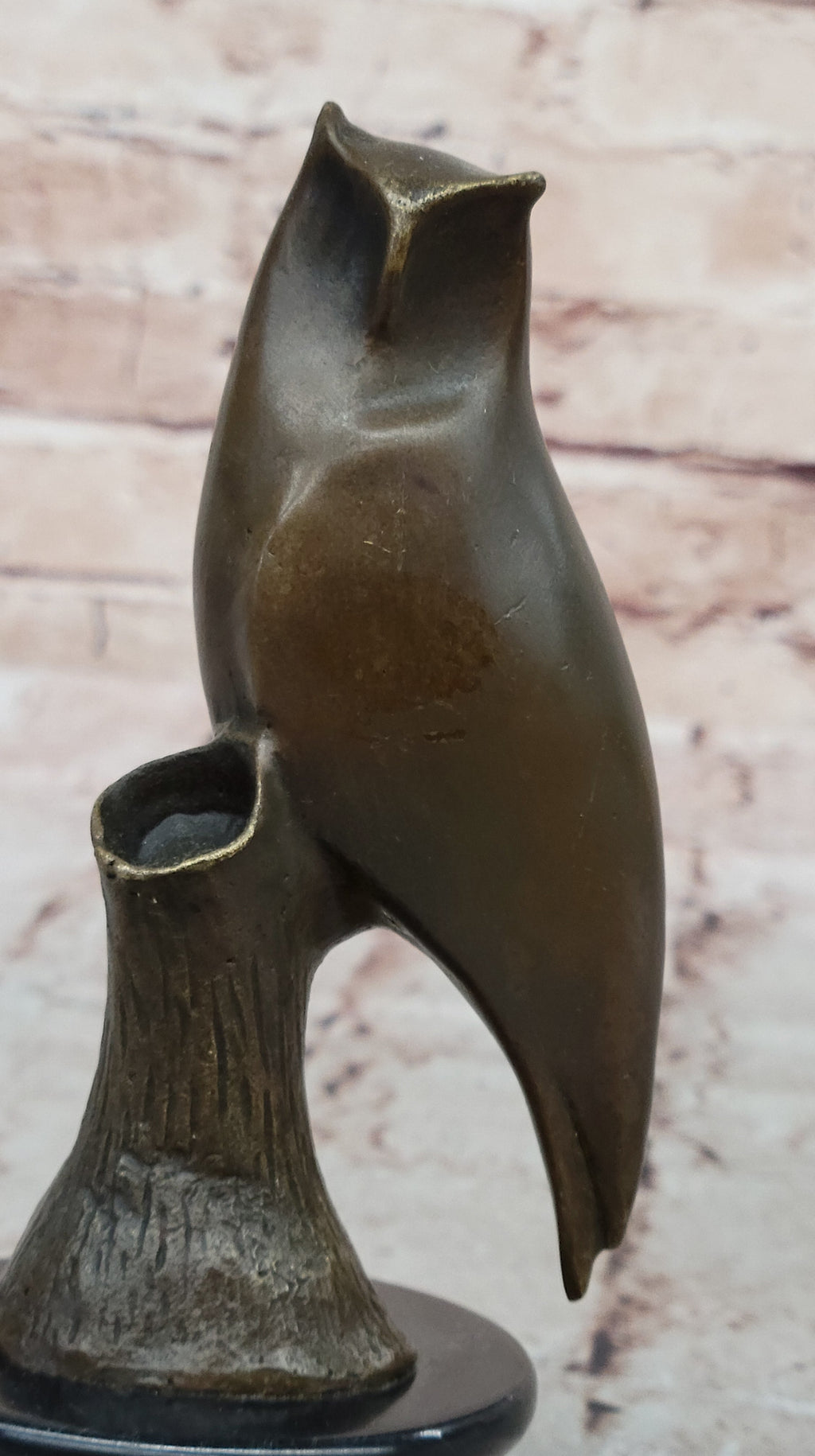Modern Abstract Bronze Owl Sculpture on Marble Base by Milo