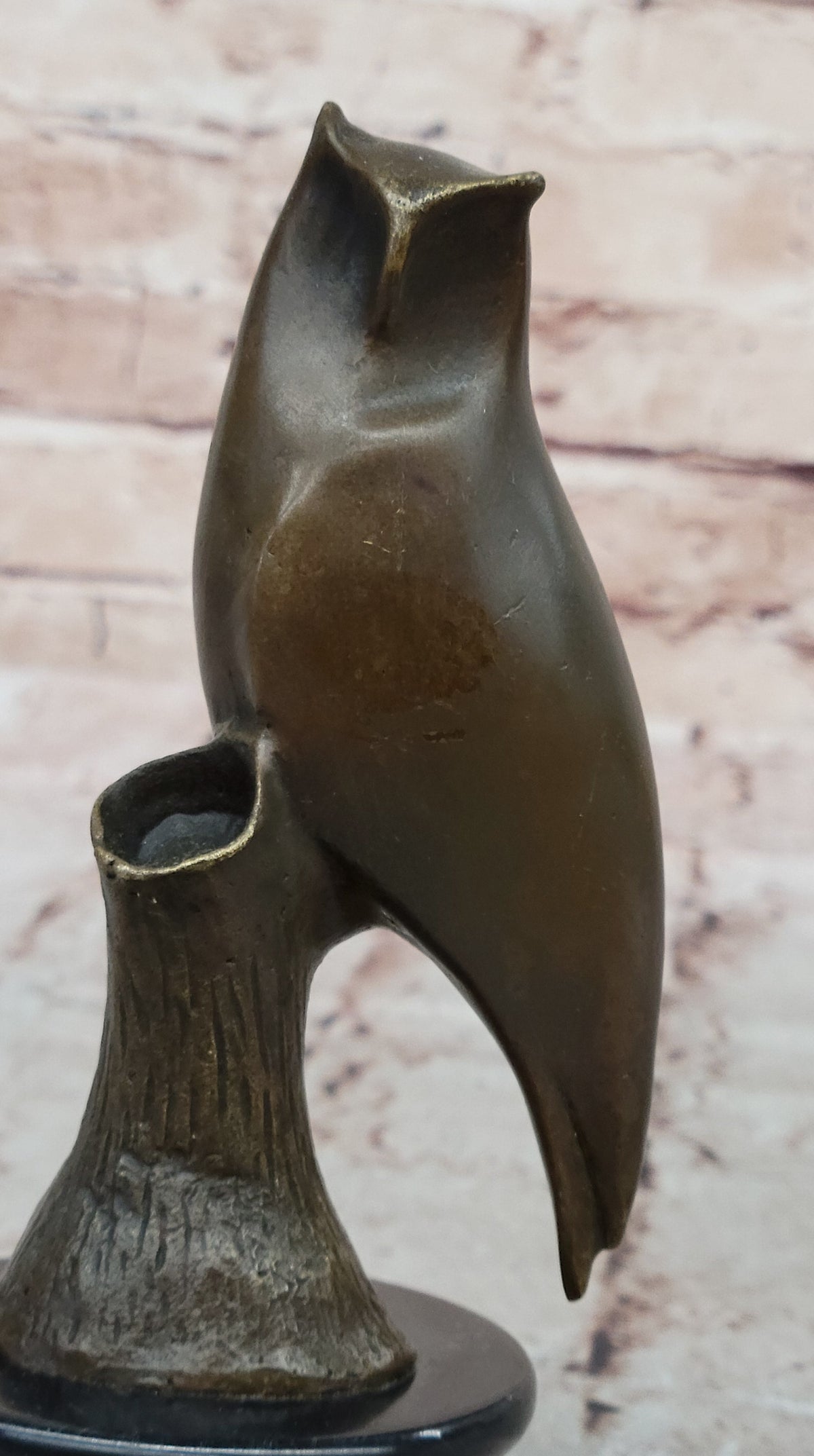 Modern Abstract Bronze Owl Sculpture on Marble Base by Milo