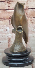 Modern Abstract Bronze Owl Sculpture on Marble Base by Milo