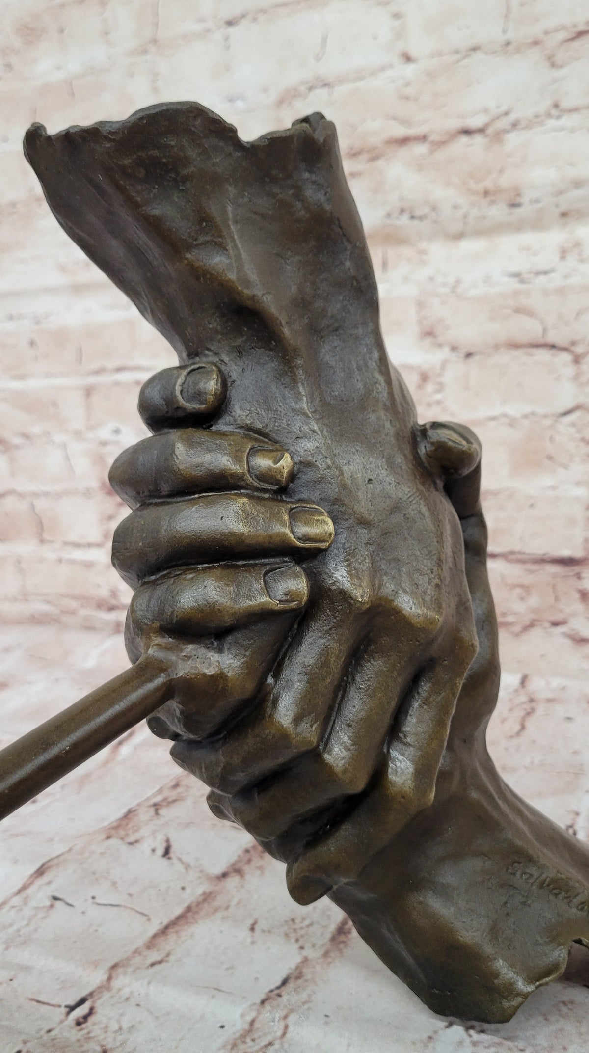 Handshake Friendship Surreal Abstract Bronze Statue Sculpture Marble Base Dali 15" x 14"