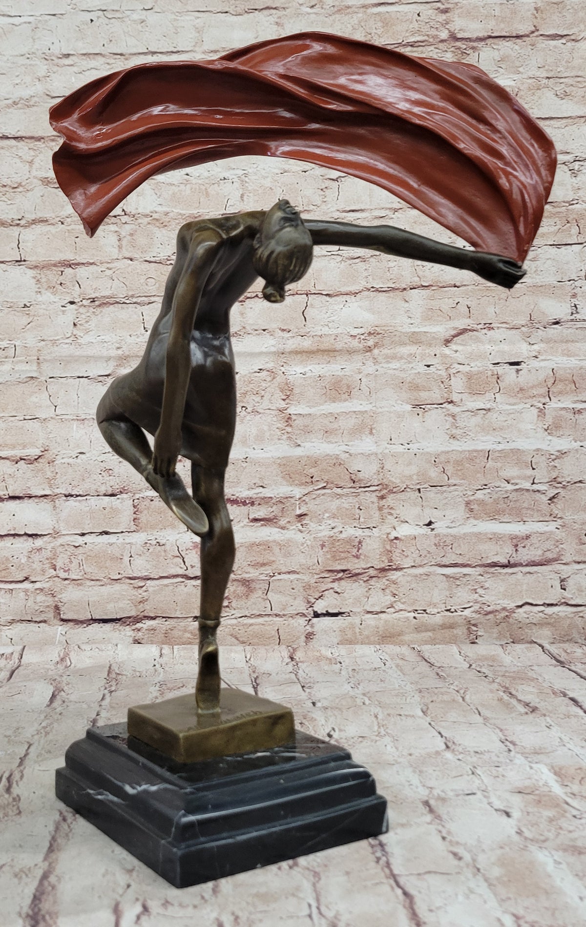 Original Vitaleh Abstract Color Patina Hot Cast Flag Dancer Bronze Sculpture