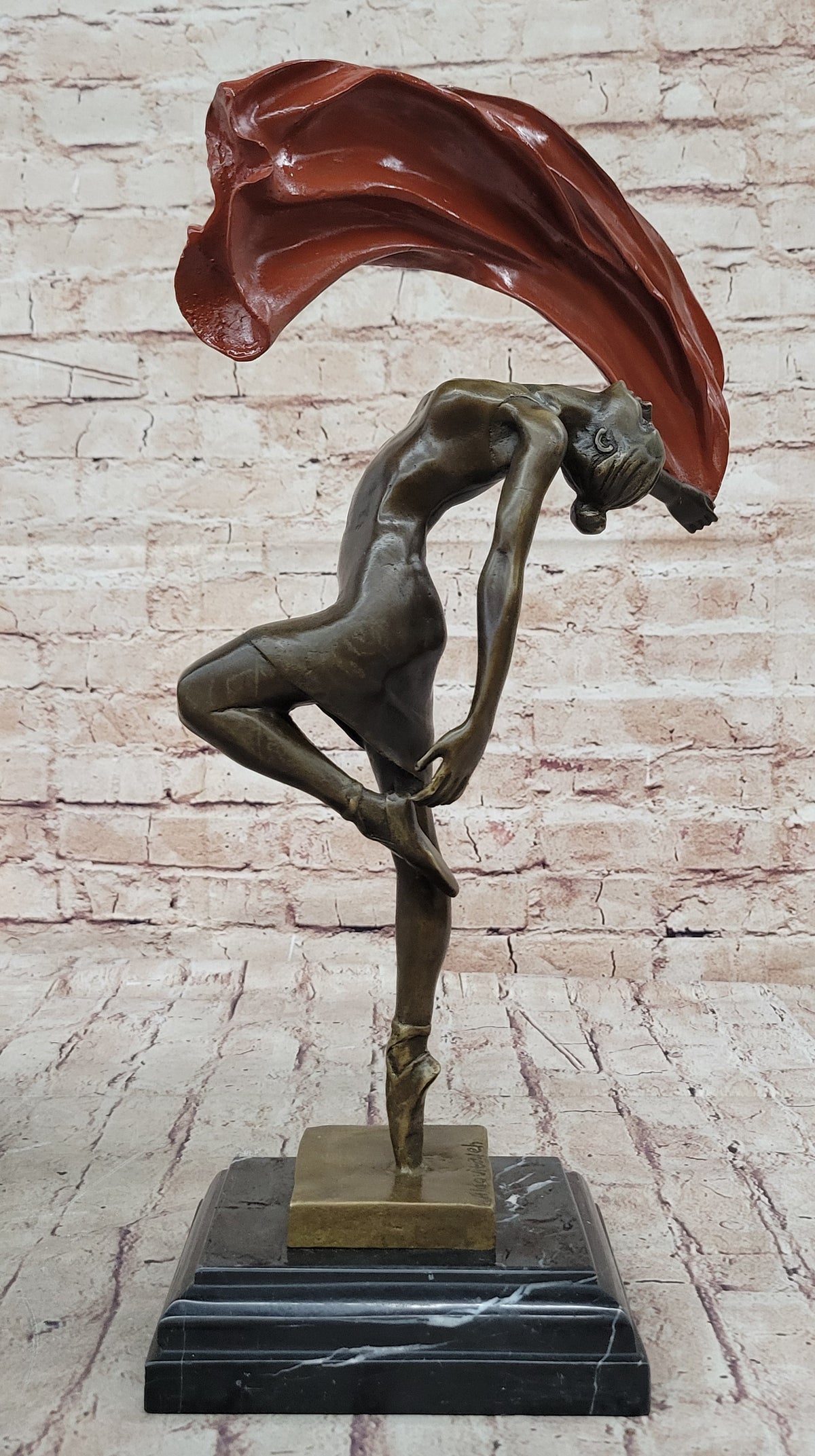 Original Vitaleh Abstract Color Patina Hot Cast Flag Dancer Bronze Sculpture
