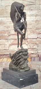 Native American Indian Woman Tribal Medicine Dance Shaman Bronze Sculpture Decor