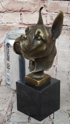 Boxer Dog Breed Bronze Metal Bust Sculpture Statue Signed Original Art on Marble Base