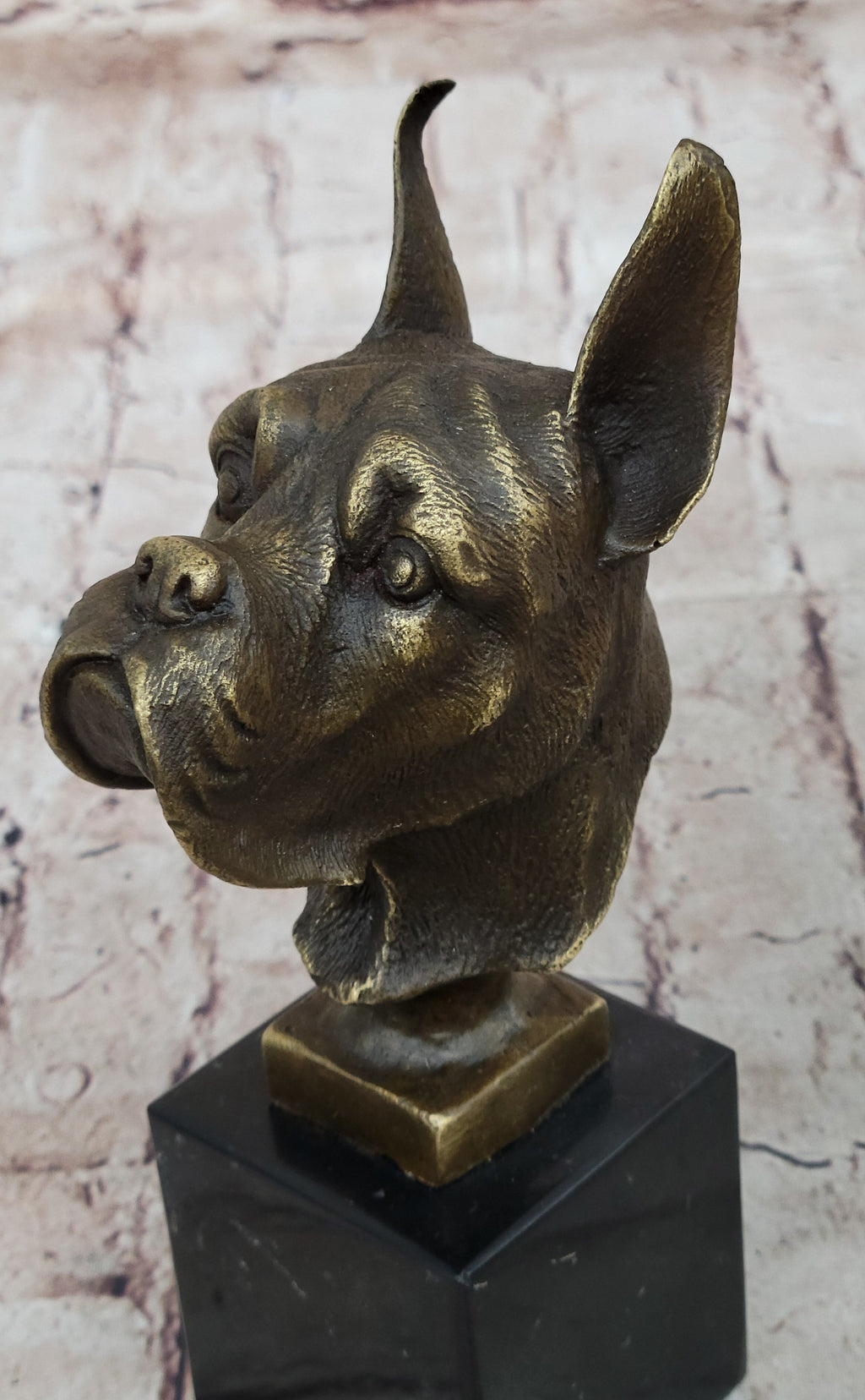 Boxer Dog Breed Bronze Metal Bust Sculpture Statue Signed Original Art on Marble Base
