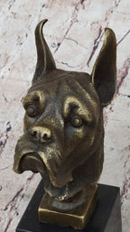 Boxer Dog Breed Bronze Metal Bust Sculpture Statue Signed Original Art on Marble Base
