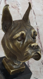Boxer Dog Breed Bronze Metal Bust Sculpture Statue Signed Original Art on Marble Base