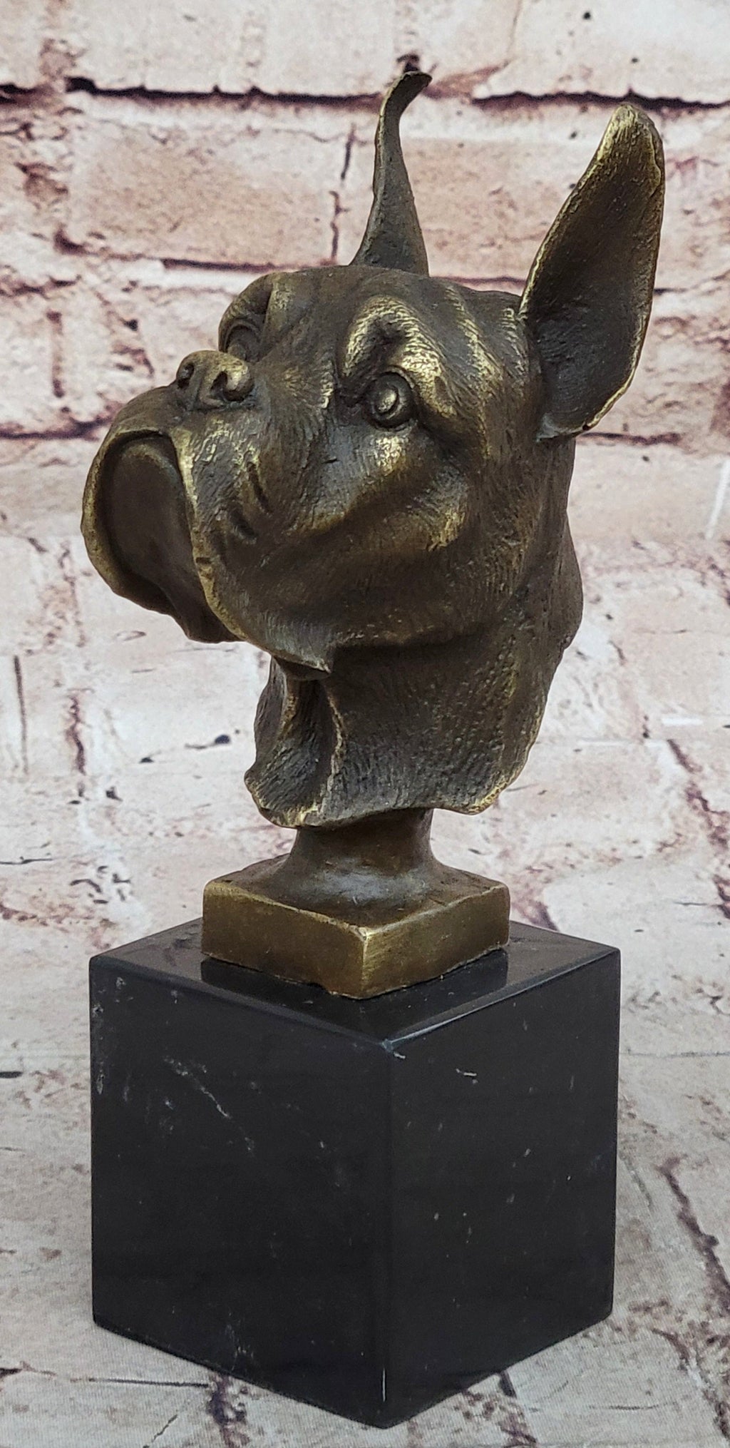 Boxer Dog Breed Bronze Metal Bust Sculpture Statue Signed Original Art on Marble Base