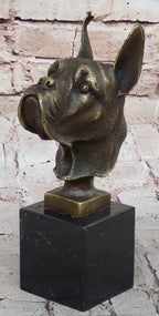 Boxer Dog Breed Bronze Metal Bust Sculpture Statue Signed Original Art on Marble Base