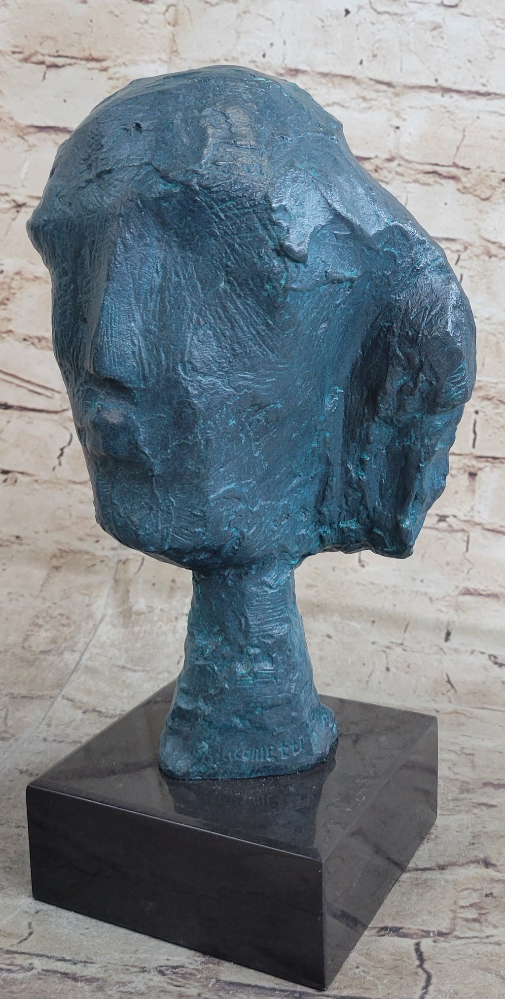 A Line Through Time Abstract Modern Artwork Female Bust Green Patina Bronze Statue