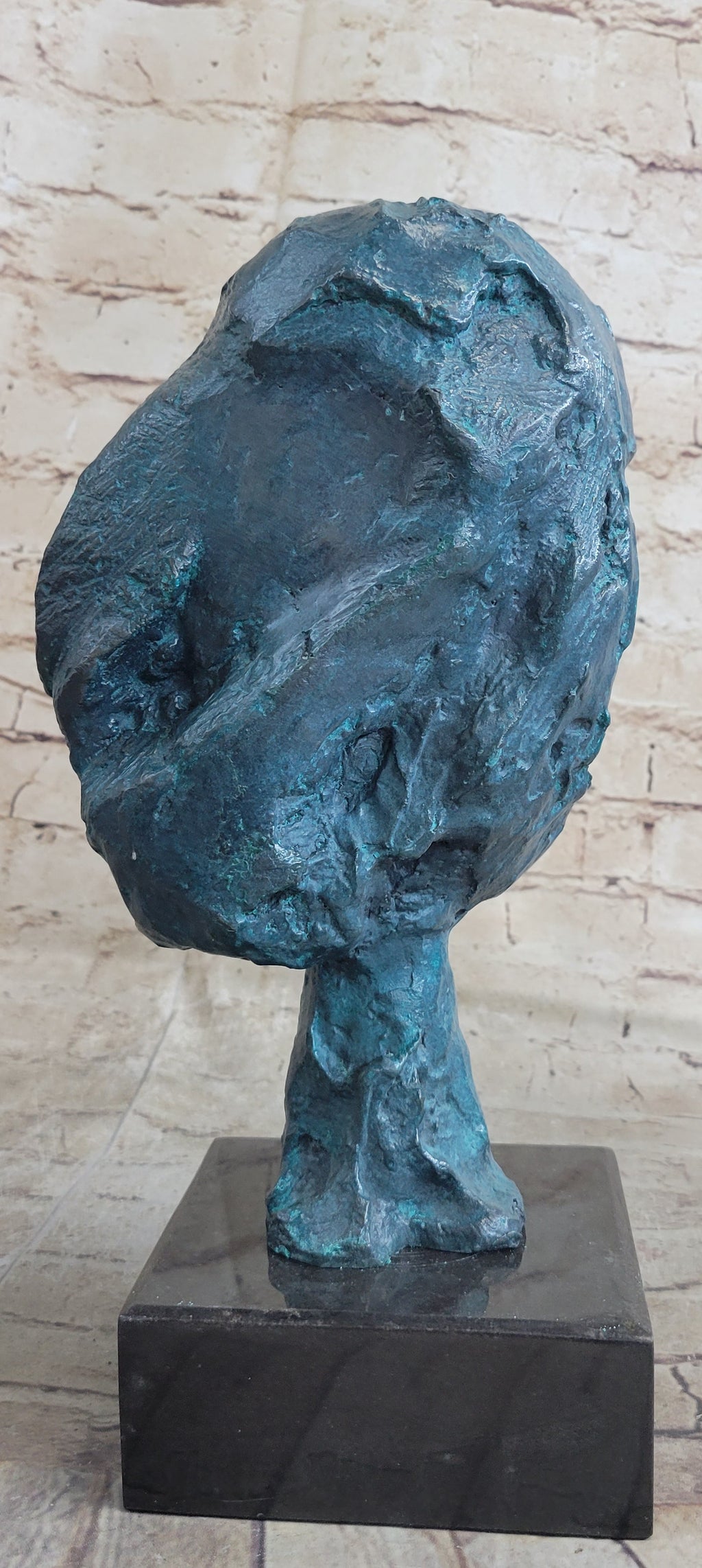 A Line Through Time Abstract Modern Artwork Female Bust Green Patina Bronze Statue