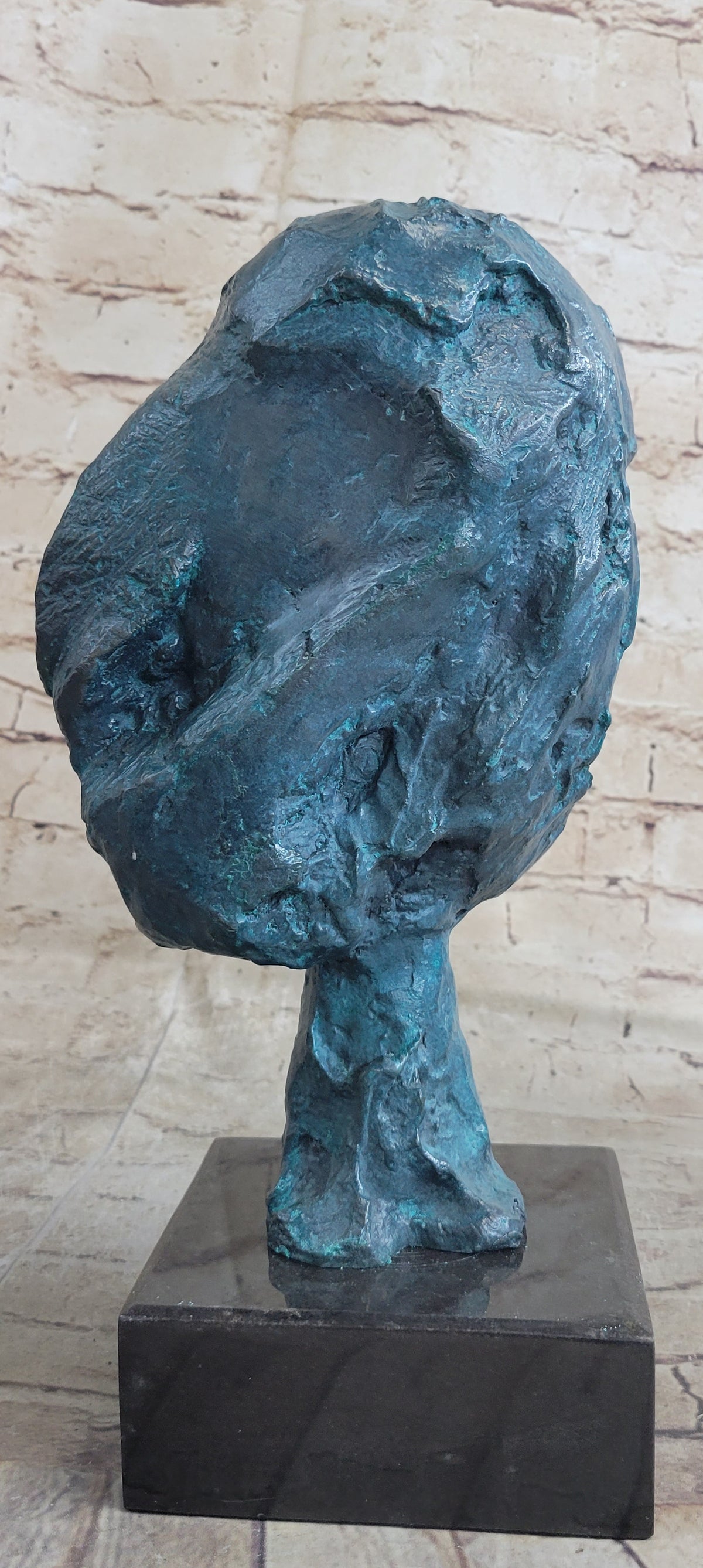 A Line Through Time Abstract Modern Artwork Female Bust Green Patina Bronze Statue