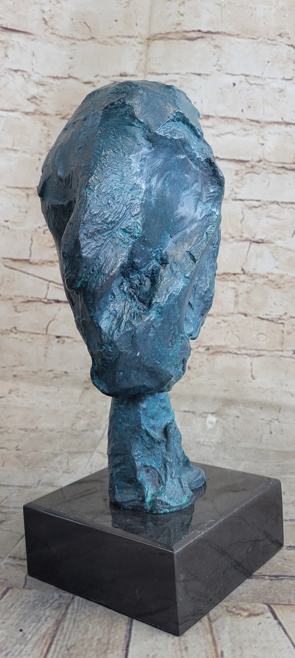 A Line Through Time Abstract Modern Artwork Female Bust Green Patina Bronze Statue