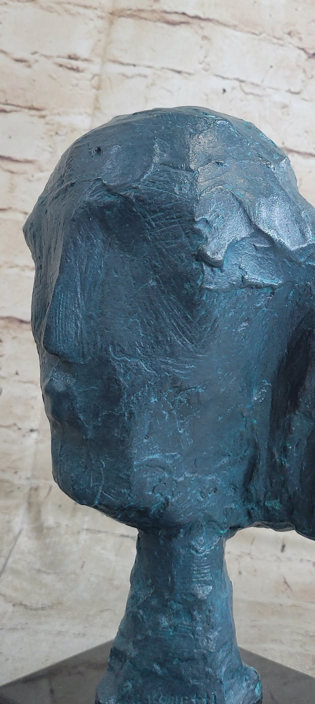 A Line Through Time Abstract Modern Artwork Female Bust Green Patina Bronze Statue