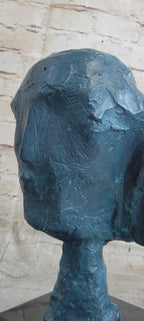 A Line Through Time Abstract Modern Artwork Female Bust Green Patina Bronze Statue
