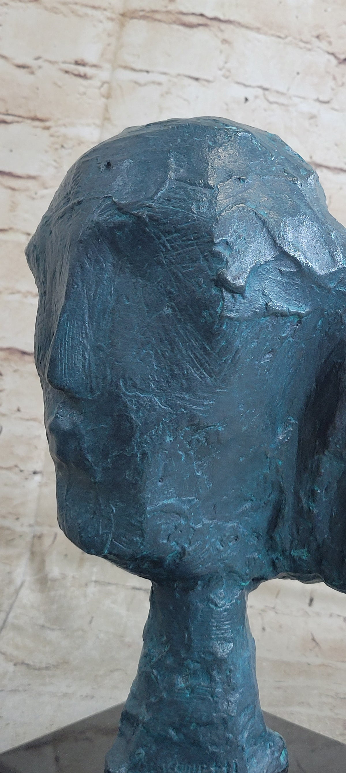 A Line Through Time Abstract Modern Artwork Female Bust Green Patina Bronze Statue