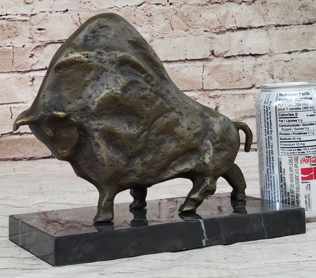 Abstract Picasso Bull Bronze Statue Sculpture Figure on Marble Base