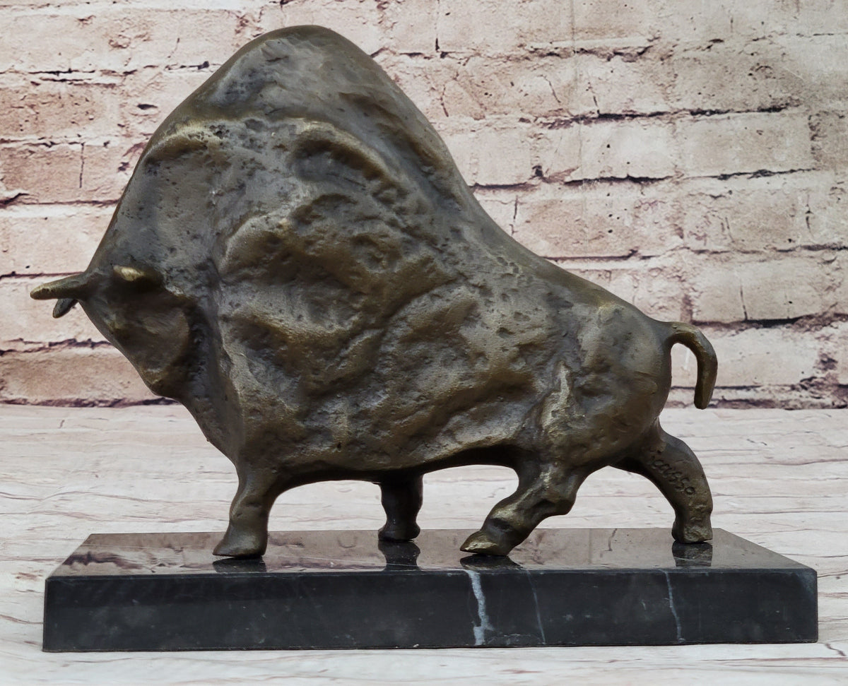 Abstract Picasso Bull Bronze Statue Sculpture Figure on Marble Base