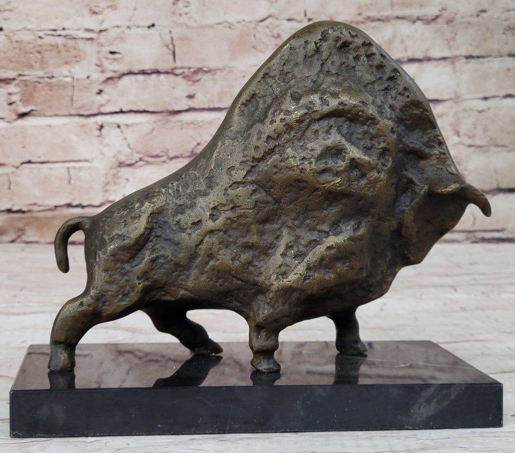 Abstract Picasso Bull Bronze Statue Sculpture Figure on Marble Base