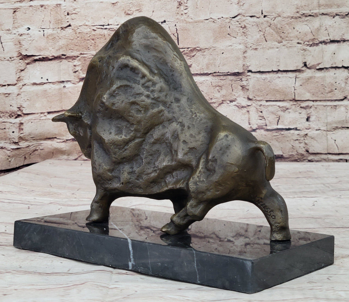 Abstract Picasso Bull Bronze Statue Sculpture Figure on Marble Base
