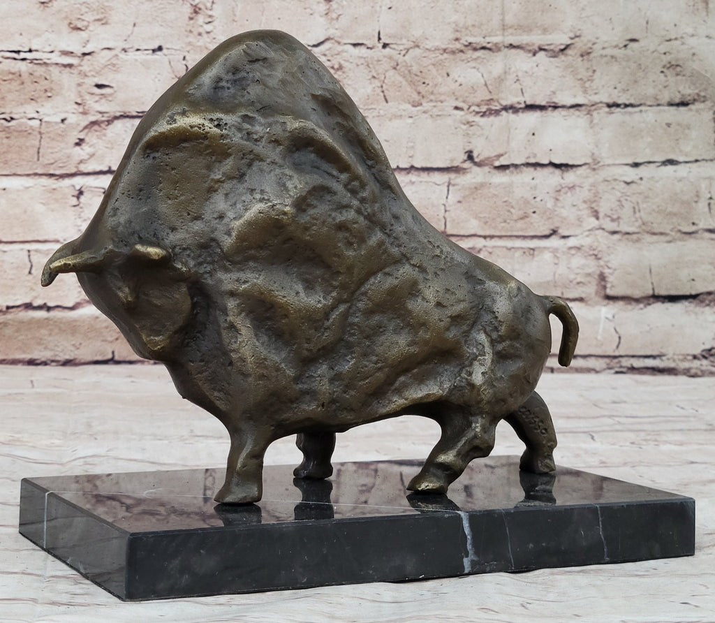 Abstract Picasso Bull Bronze Statue Sculpture Figure on Marble Base