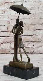 Lovers Romantic Kiss Under Umbrella Abstract Bronze Sculpture Figurine Original Art
