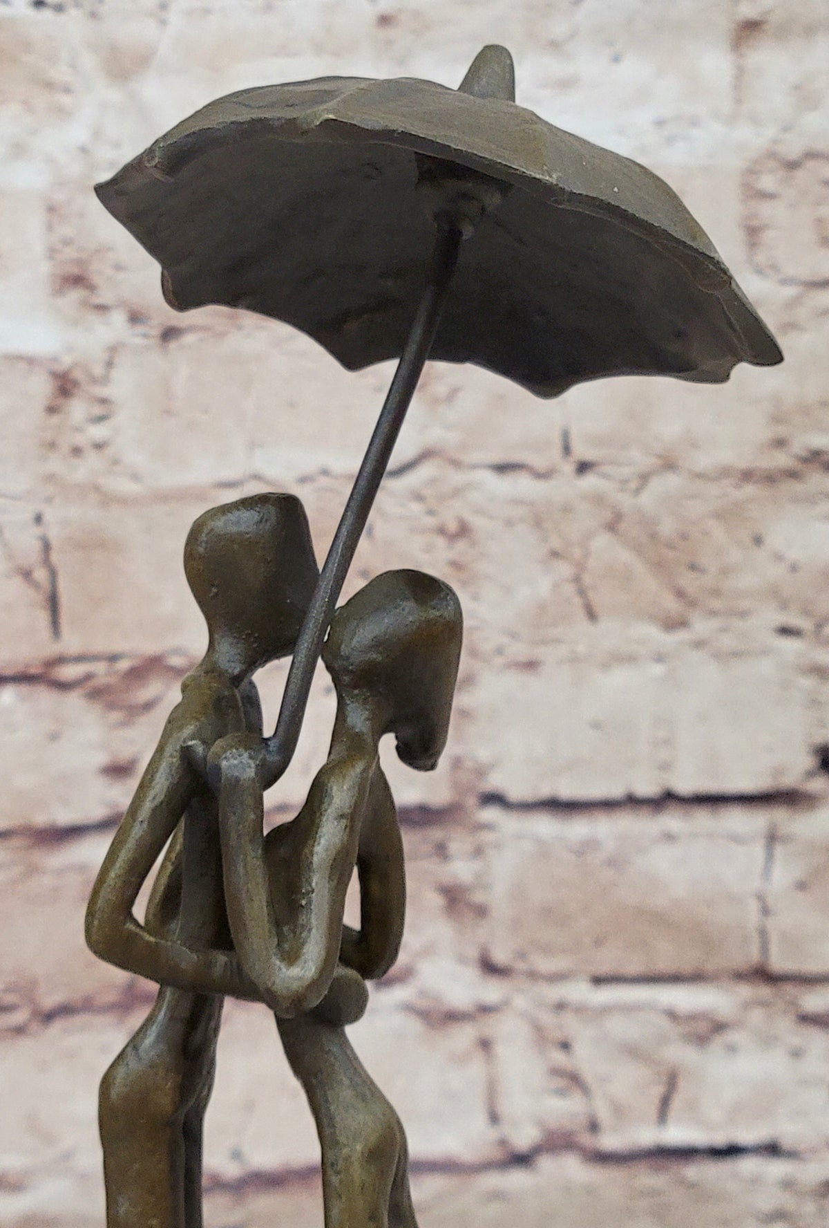 Lovers Romantic Kiss Under Umbrella Abstract Bronze Sculpture Figurine Original Art